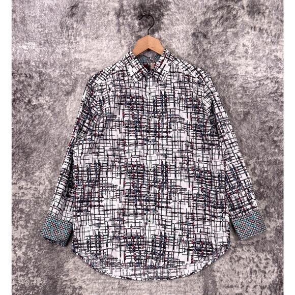Robert Graham Shirt Medium Mens Classic Flip Cuff White Abstract Geometric - Picture 1 of 8